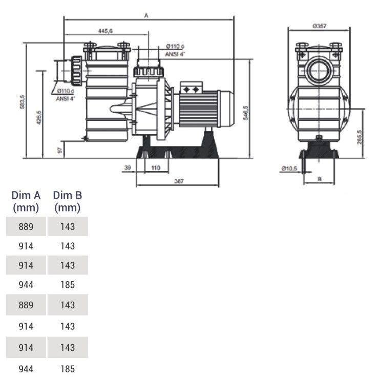 Насос для бассейна Hayward HCP40753E KAN760 (104.5м³/ч 5.52кВт 380В)